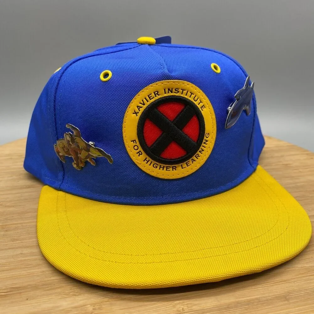 X-Men Disney D23 Expo Exclusive Hat Blue Yellow 2 Pins Marvel Xavier Animated - Picture 3 of 14